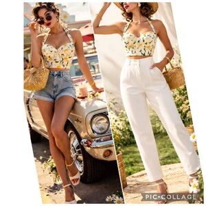 RETRO DAISY HALTER CORSET HALTER TOP OR SWIM – VINTAGE INSPIRED PIN-UP STYLE